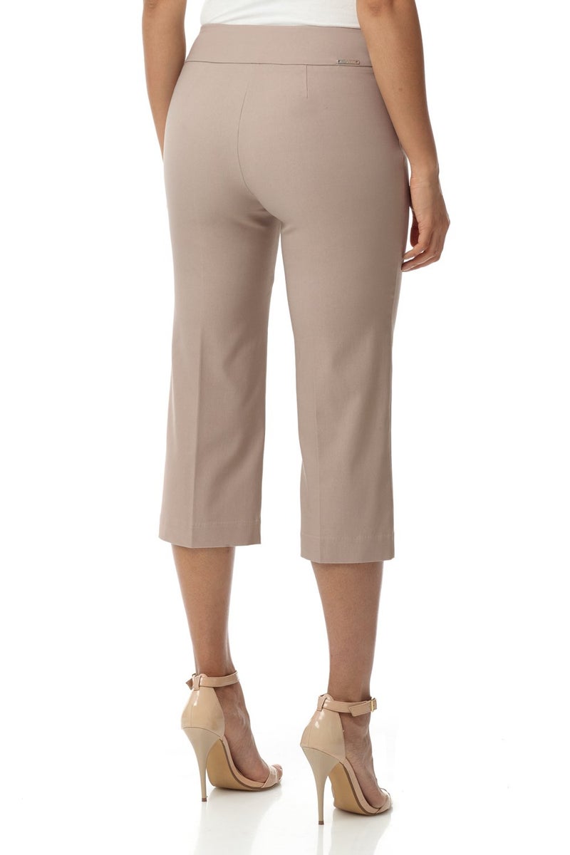 Rekucci Womenâ€™s Comfort Stretch Pull-On Capri Pants with Button Detail â€“ Everyday Casual Wear (14, Khaki) - Image 3